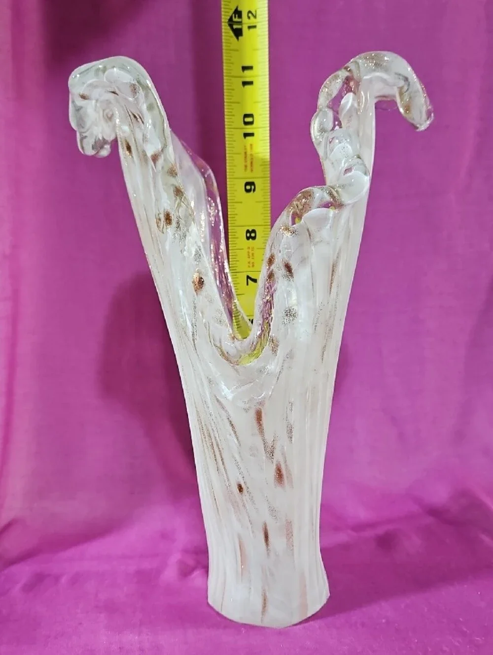 VTG Aventurine Swung Splash Drape Jack in the Pulpit Trumpet Horn Art Glass Vase